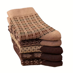 5 Pairs Floral & Plaid Print Socks Women's Mid Tube Stockings