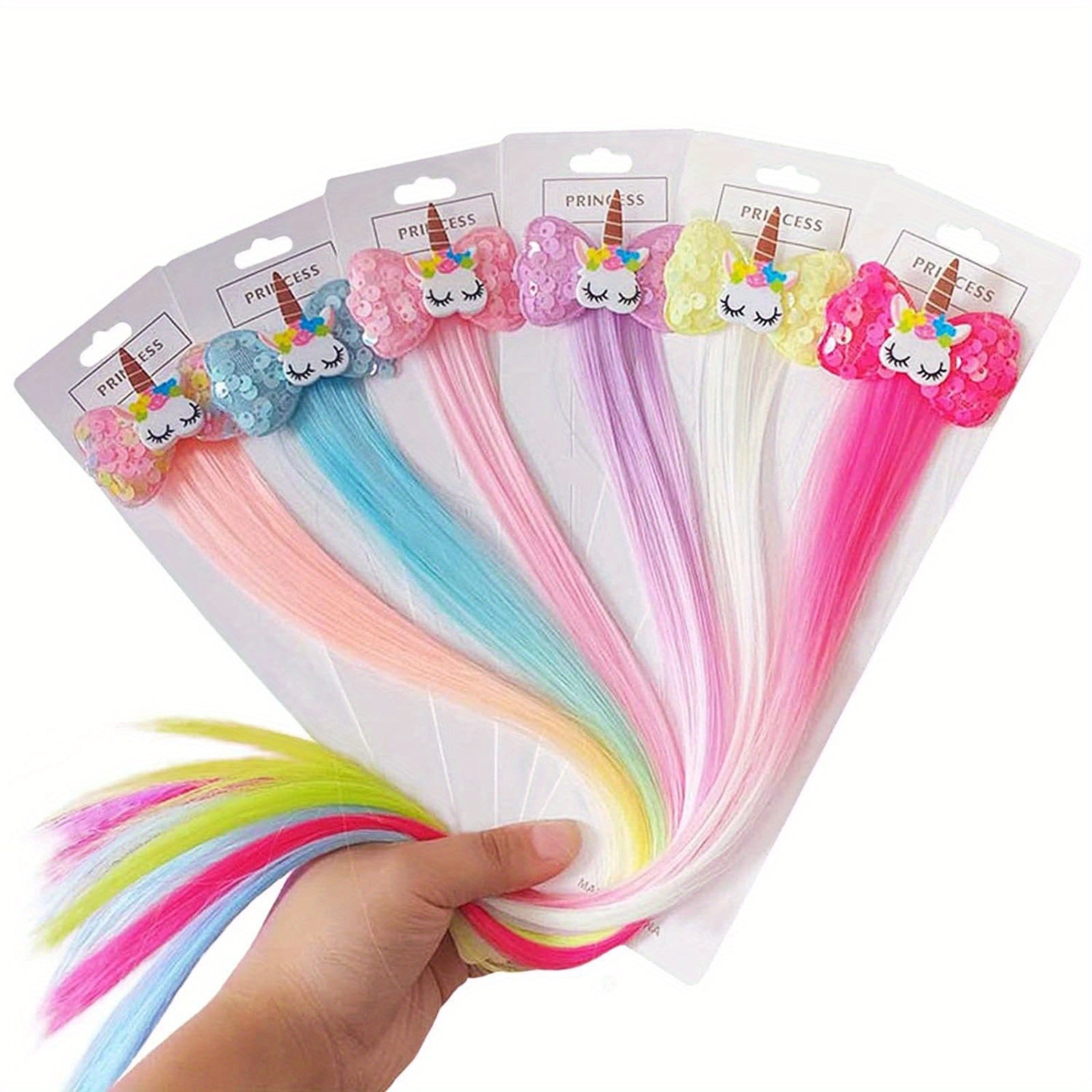6pcs Unicorn Hair Clips Sequin Bow Hair Extensions