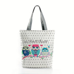 Owl Print Canvas Tote Bag Lightweight Reusable Shopping Shoulder