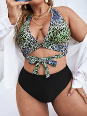 Heart Print Knot Front Top & Panties Swimsuit Set