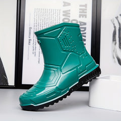 Women's Green Rain Boots Anti Skid Waterproof Slip On Shoes