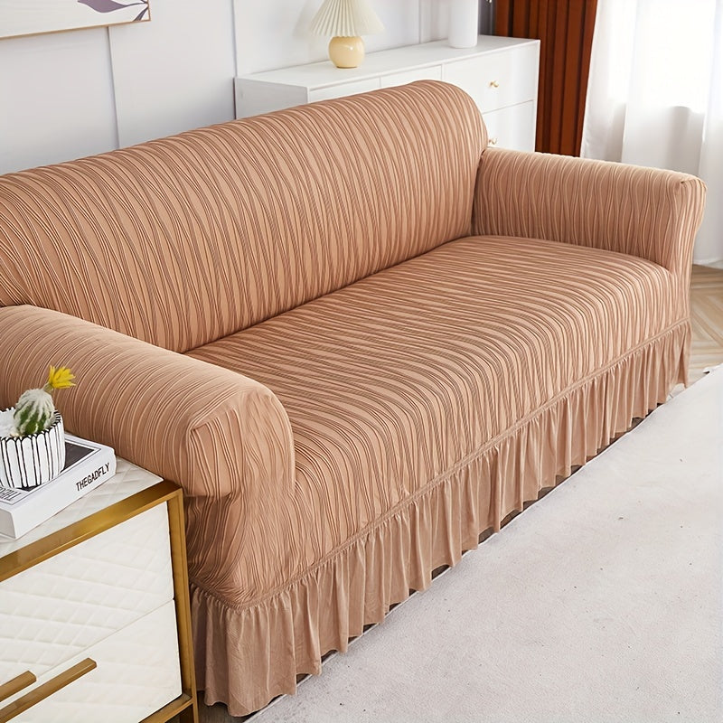 1pc Skirted Sofa Slipcover Stretch Couch Cover