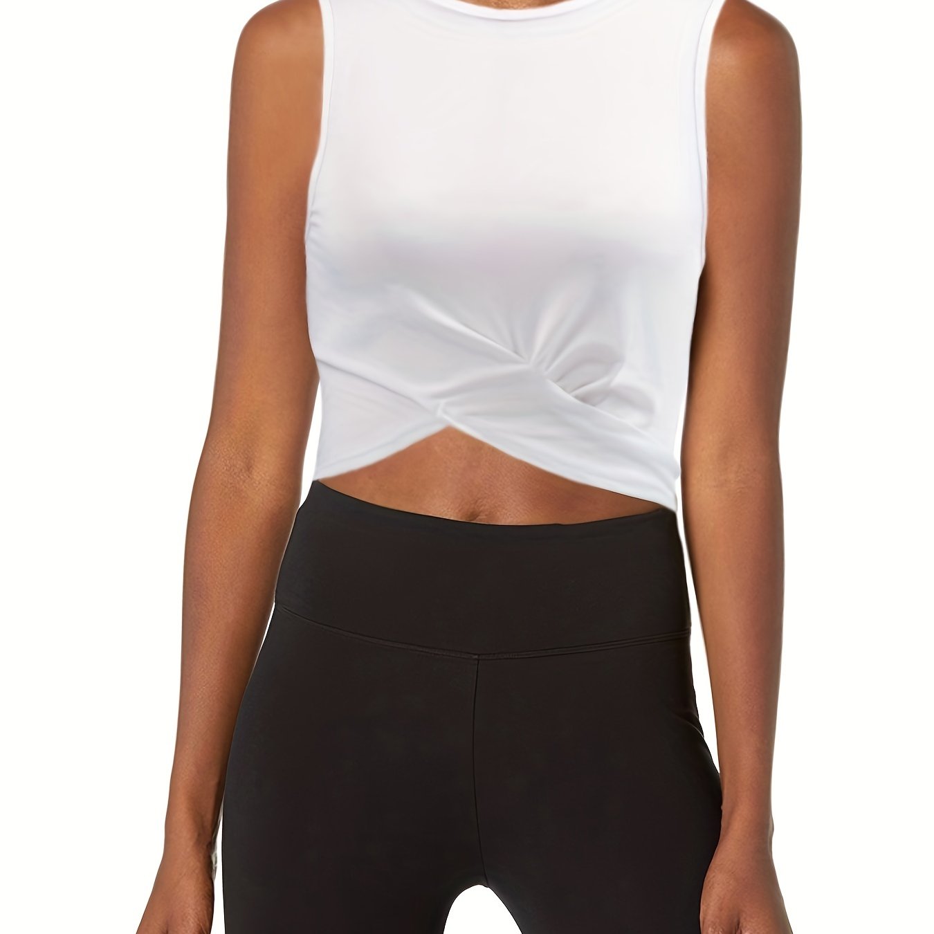 Casual Pleated Tank Top Crew Neck Sleeveless