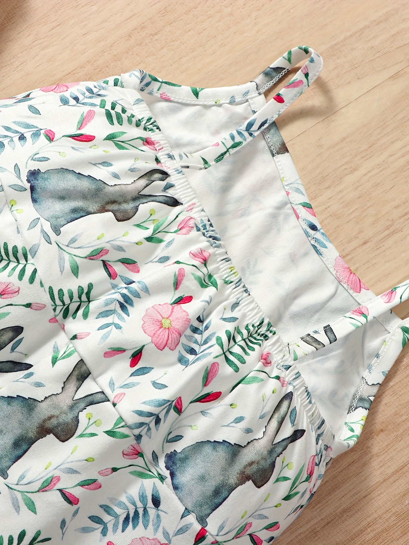 Girls Camisole Jumpsuit Rabbit Floral Print Pants
