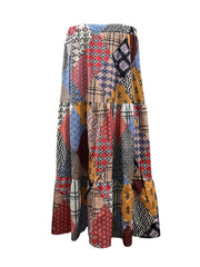 Patchwork Print High Rise Smock Maxi Skirt