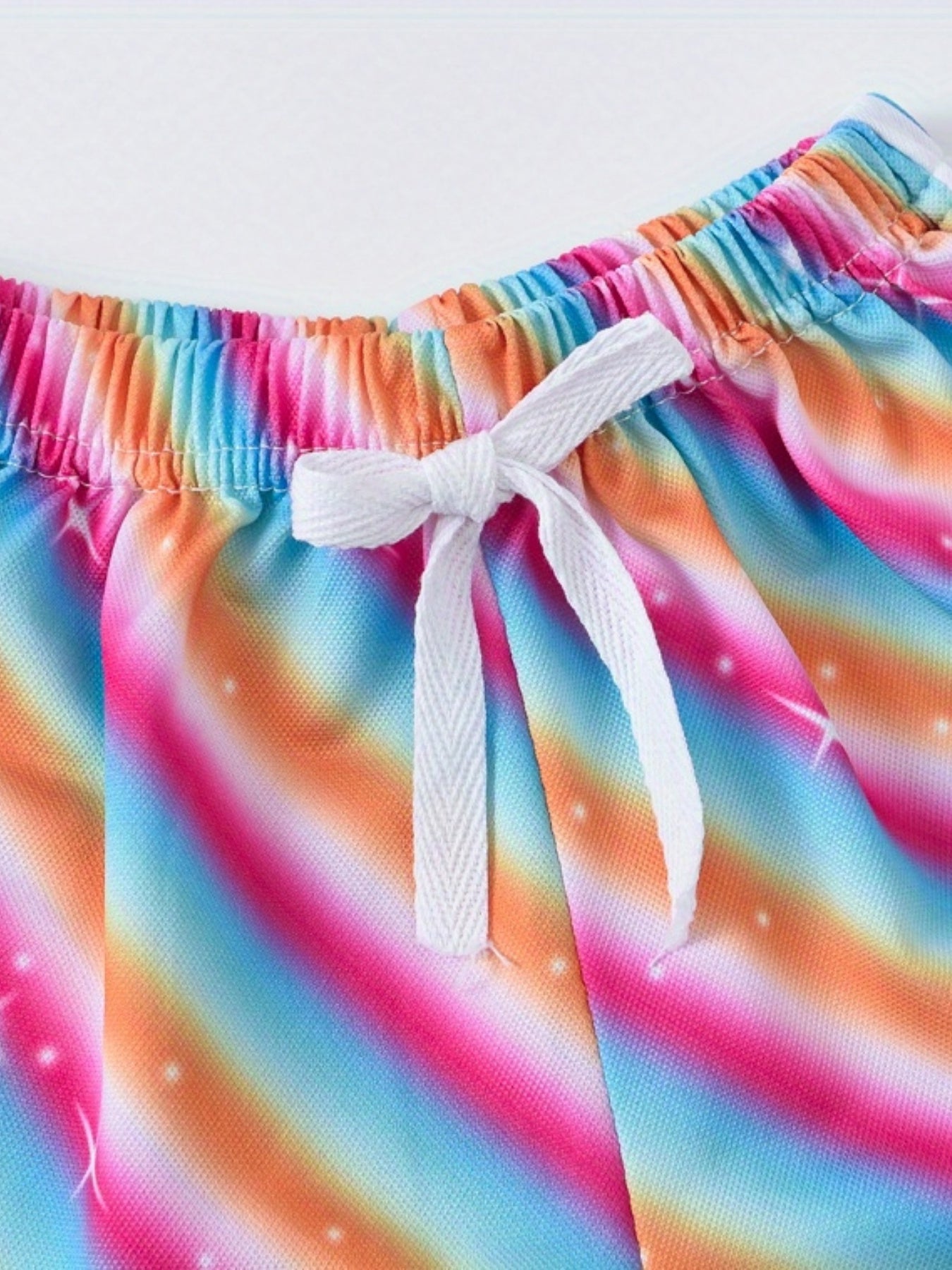 Girls Stars & Rainbow Print Drawstring Pants Casual Sport Shorts