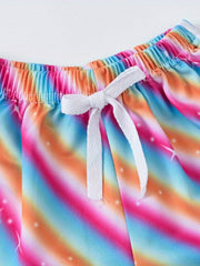Girls Stars & Rainbow Print Drawstring Pants Casual Sport Shorts
