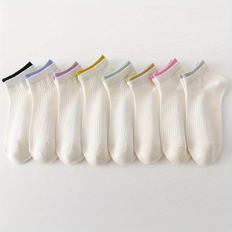 Colorful Trim Socks 8 Pairs Women's Crew Short Stockings & Hosiery