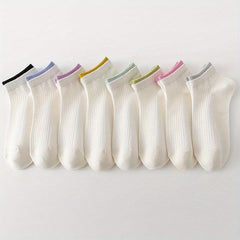 Colorful Trim Socks 8 Pairs Women's Crew Short Stockings & Hosiery