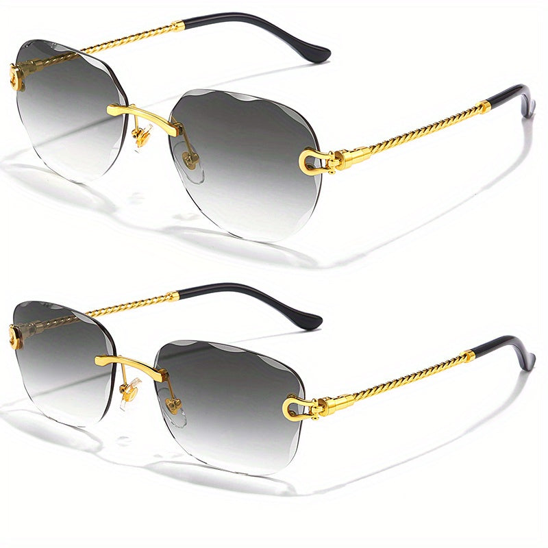 2pairs Men's Rimless Sunglasses UV Protection Summer Sunglasses