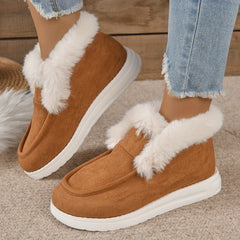 Women's Suede Snow Boots Round Toe Plush Lined Slip On Winter Shoes