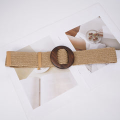Vintage Braided Belt Elastic Straw Rattan Waistband Women Girdle Belts