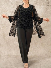Floral Mesh Cardigan & Tank Top & Pants Outfit