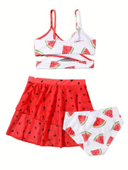 Watermelon Style 3pcs Swimsuit Set For Girls Summer Vacation