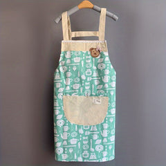 1pc Linen Kitchen Apron Waterproof And Fashionable Cooking Workwear