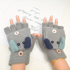 Kids Winter Gloves Cartoon Half Finger Boys Girls