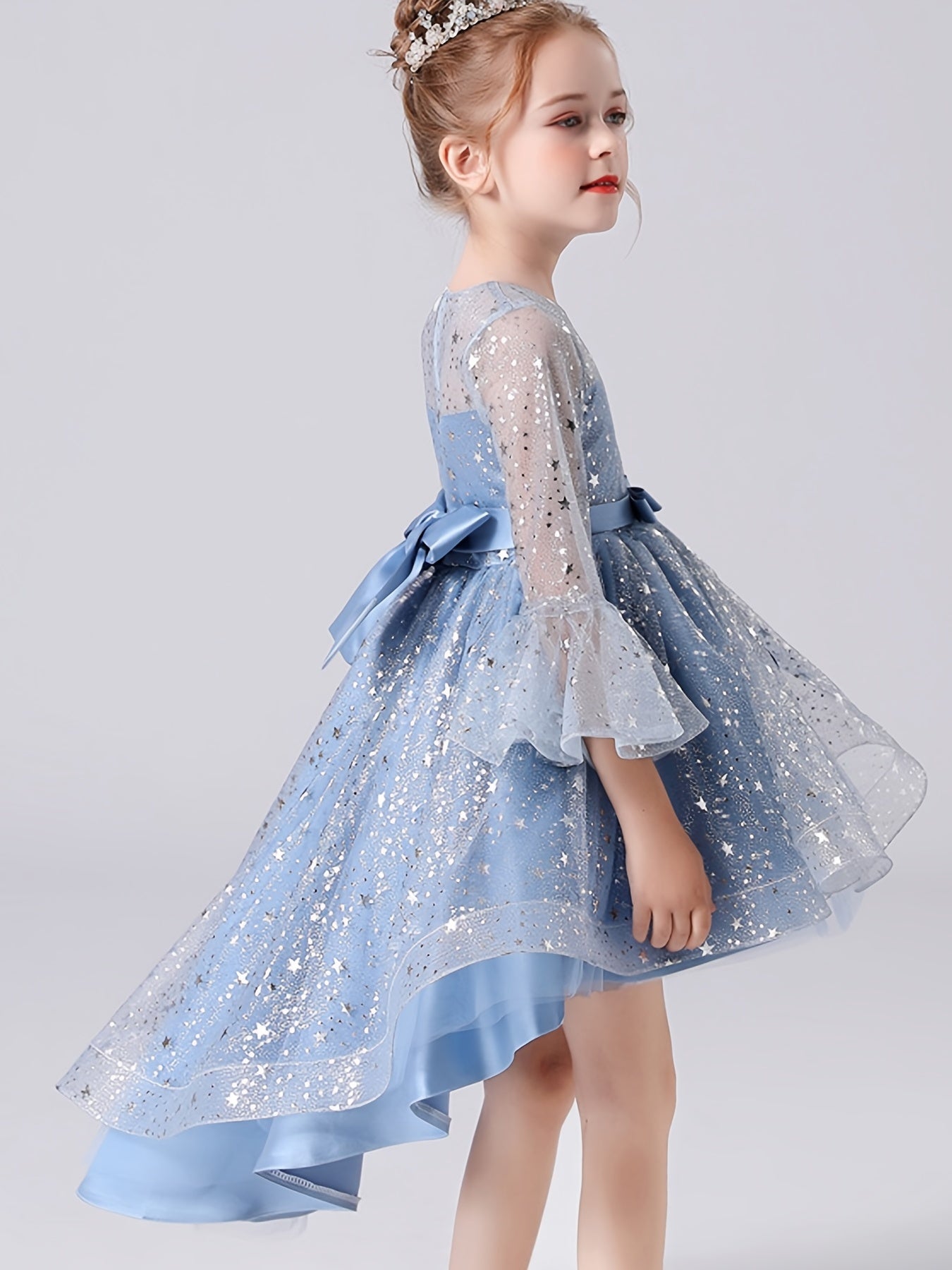Girls Puffy Princess Dress Trumpet Sleeve