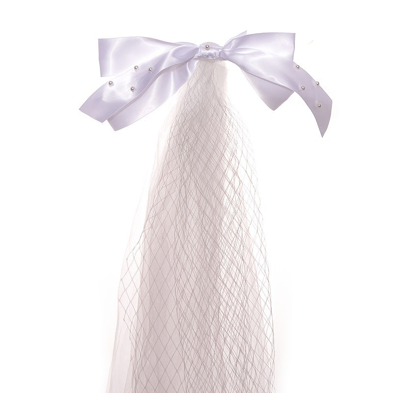 Faux Pearl Bow Lace Bridal Veil For Women Bride Party Wedding