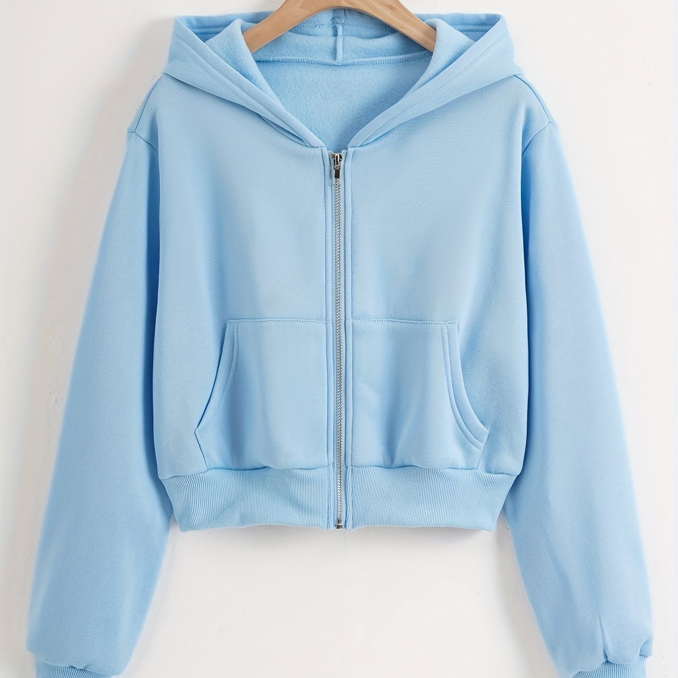 Sporty Zipper Kangaroo Pocket Sweatshirt Long Sleeve