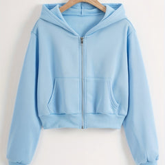 Sporty Zipper Kangaroo Pocket Sweatshirt Long Sleeve
