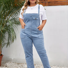 Women's Plus Button Flap Detail Denim Overalls