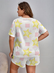 Star & Geo Print Pajama Set Short Sleeve Tee & Shorts