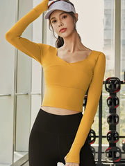 Solid Yoga Quick Drying Crop Top Long Sleeve Running Sports T shirt