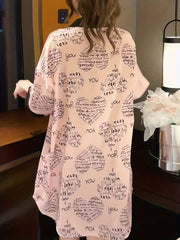 Heart & Letter Print NightDress Short Sleeve Pajama Dress Women's Sleepwear