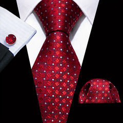 Barry Wang Men's Tie Silk Plaid Jacquard Tie Cufflinks Scarf Set