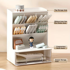 Pen Holder Desktop Storage Rack with 7 Compartments and 1 Drawer