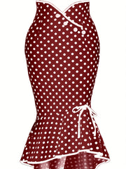 Polka Dot Bodycon Lace Up Fishtail Skirt