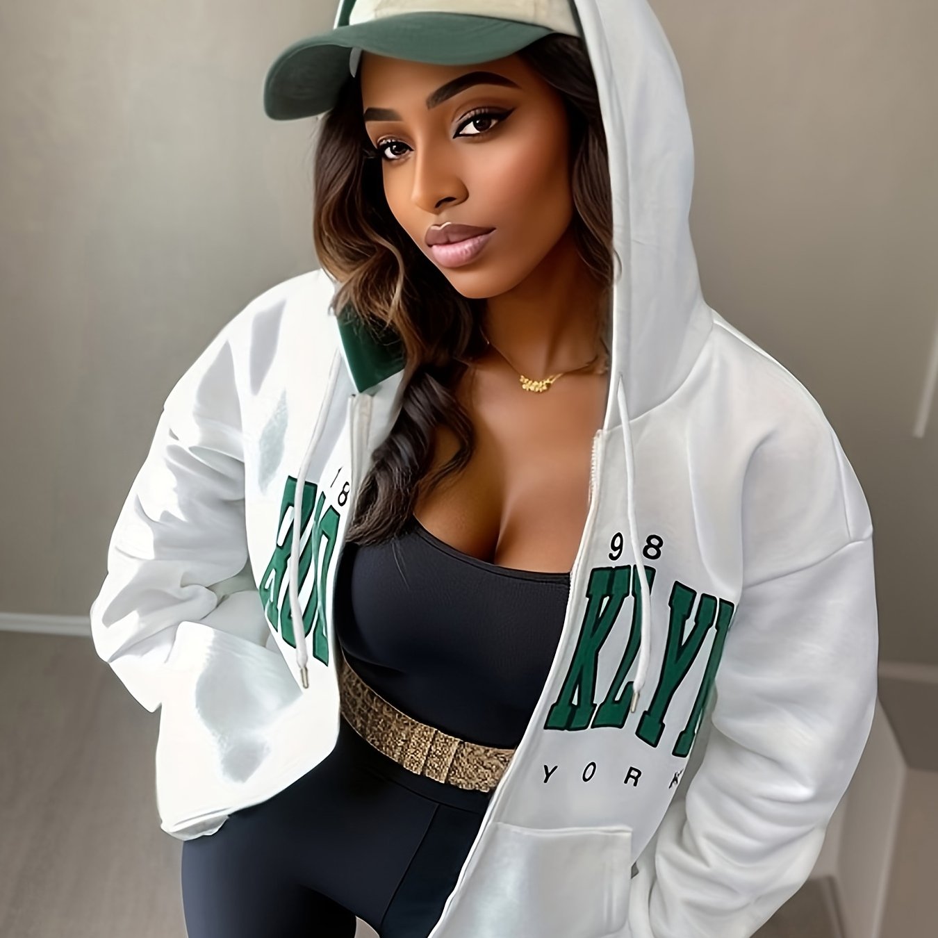 Letter Print Zip Up Hoodie Casual Long Sleeve Hoodies Sweatshirt Women