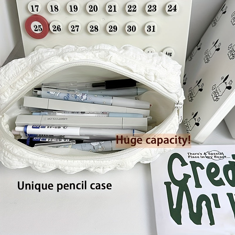 Large Pencil Bag Sweet Puff Polyester Case Soft Stationery Storage