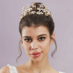 Faux Pearl Crown Bridal Hair Accessories Veil Wedding Dress Jewelry
