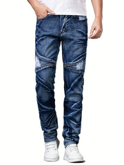 Men's Zipper Tie Dye Ripped Jeans Casual Street Style Denim Pants