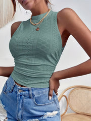 Eyelet Mock Neck Tank Top Sleeveless Summer Casual Top