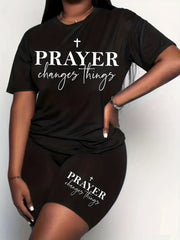 Slogan Print Crop Top & Shorts 2 Piece Set