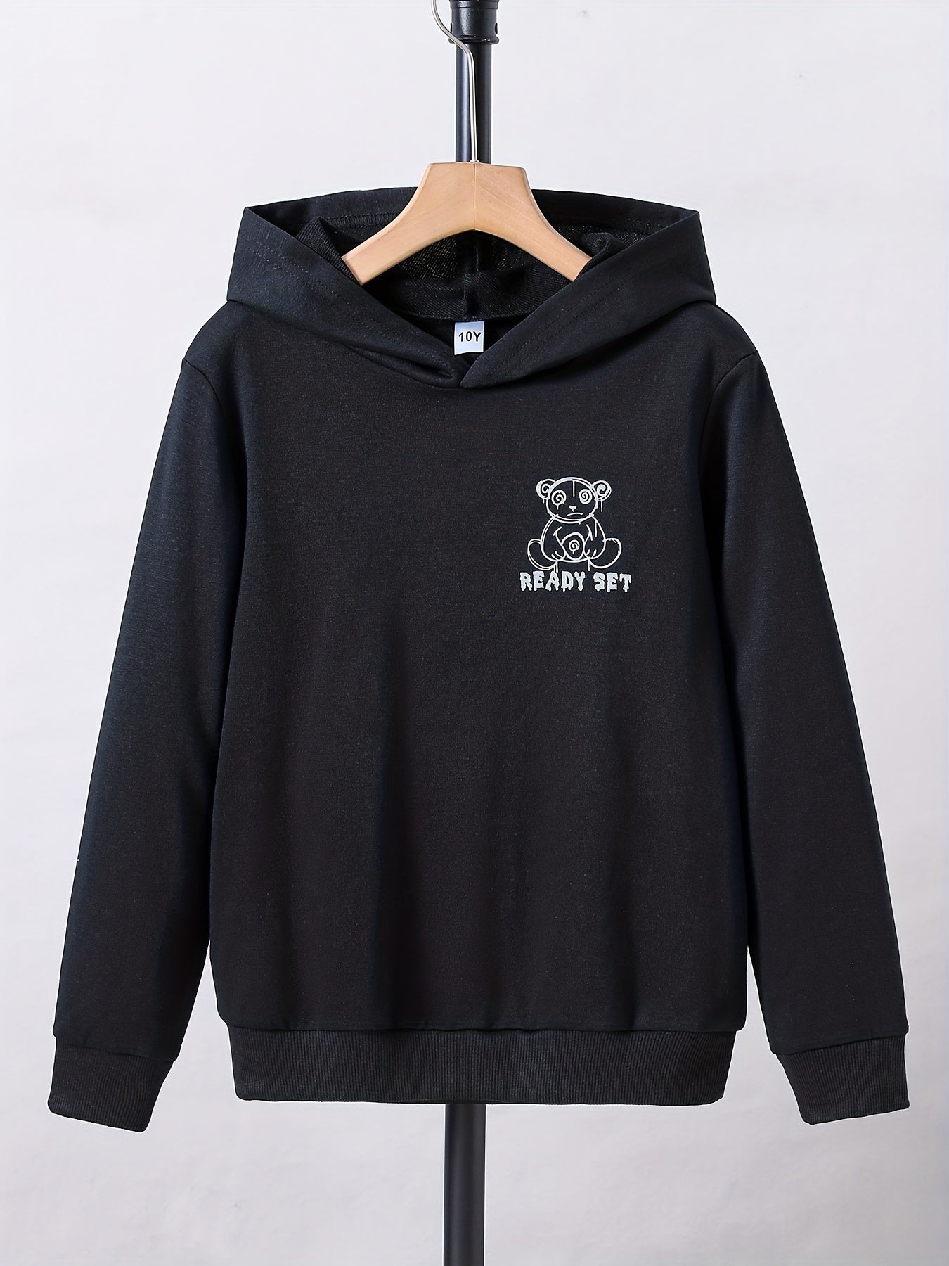Bear & Letter Print Boys Pullover Sweatshirt Long Sleeve Crew Neck Tops Kids