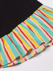 Kid Girls Rainbow Striped Long Sleeve Casual Dress