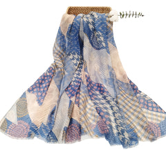 Crinkle Scarf Houndstooth Dot Print Voile Shawl Frayed Edge Head Wrap