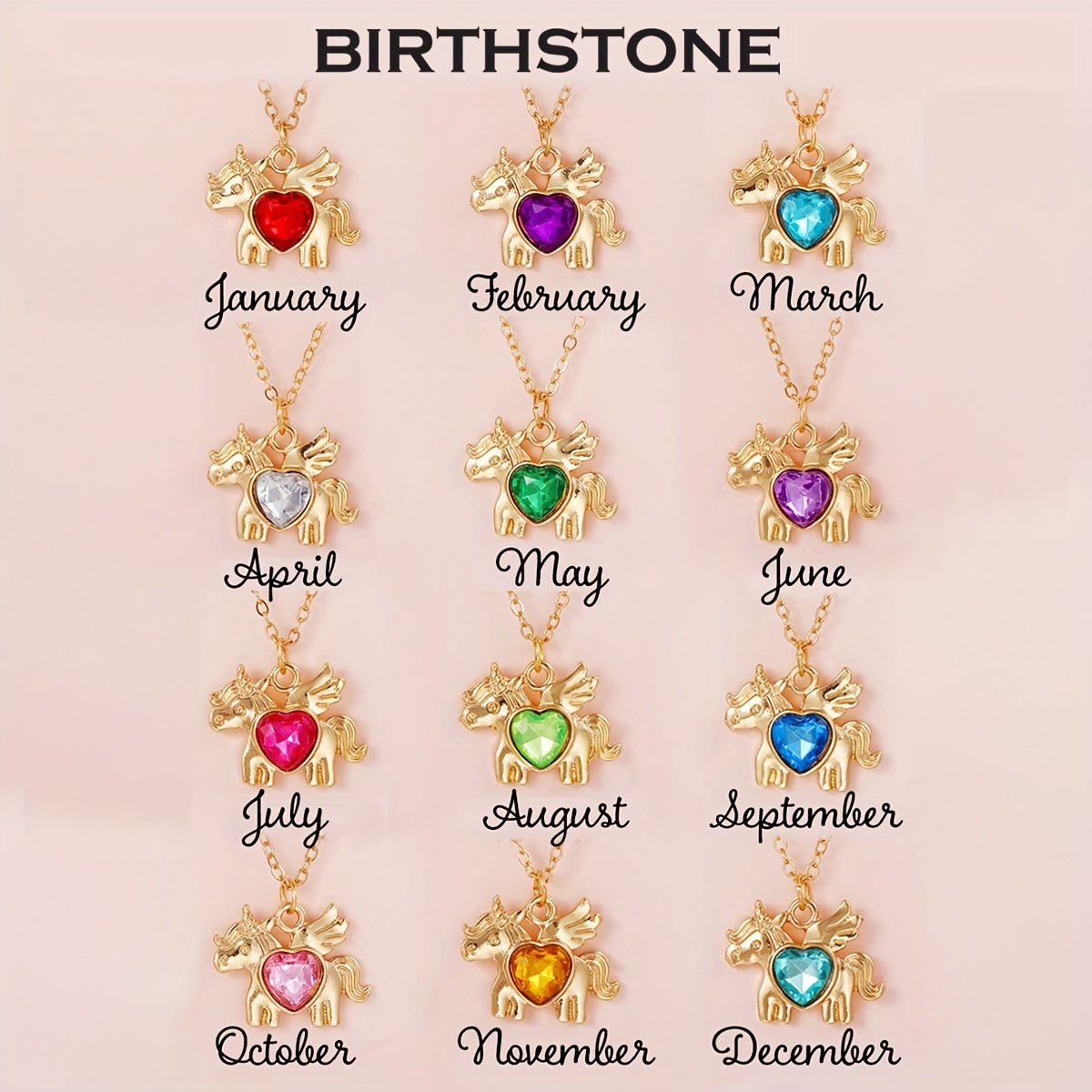 Cartoon Unicorn Heart Pendant Necklace Birthday Gift
