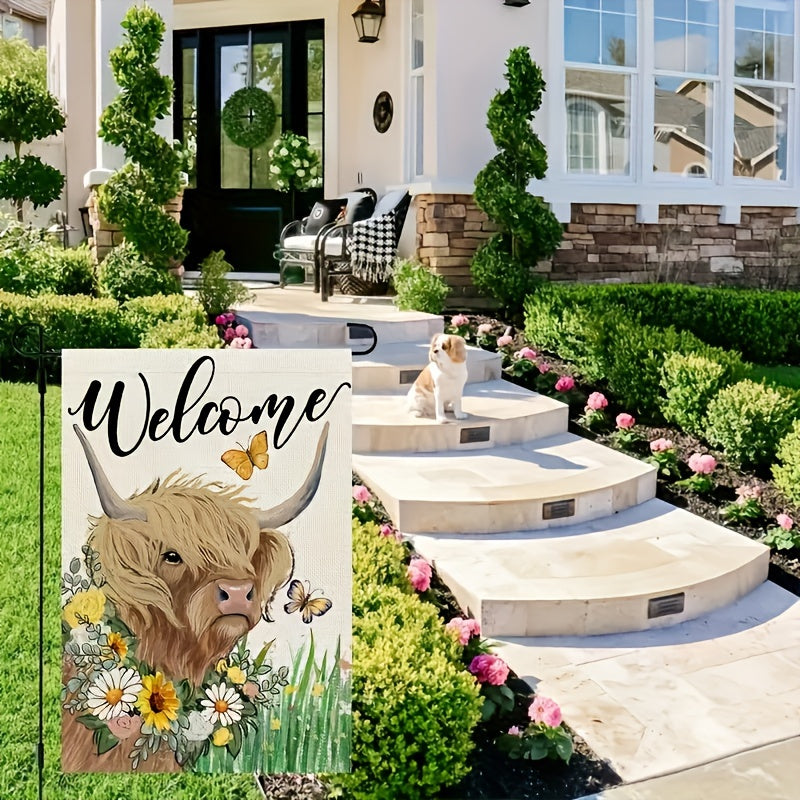 Garden Flag Cow For Outside Floral Welcome Burlap Seasonal Yard Decoration