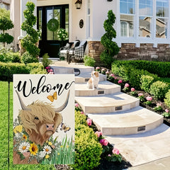 Garden Flag Cow For Outside Floral Welcome Burlap Seasonal Yard Decoration