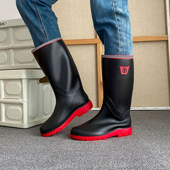 Women's Mid Calf Rain Boots Waterproof Non Slip Solid Slip On Shoes