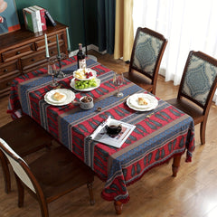 Christmas Cotton Tablecloth with Red Fringe Bohemian Printed Table Flag