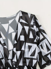 Geometric Print Bikini Set Halter Neck High Cut Cover Ups Swimsuit