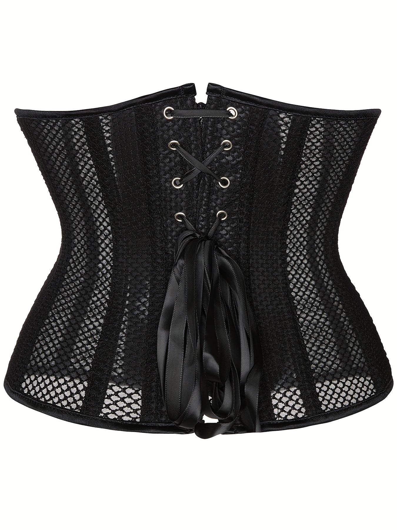 Corset Top Women's Plus Contrast Mesh Boned Lace Up Waist Belt