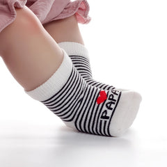 Baby Girls MAMA PAPA Print Striped Knit Socks Soft