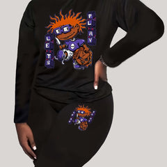 Women's Plus Letter & Graphic Print Long Sleeve Top & Leggings Set