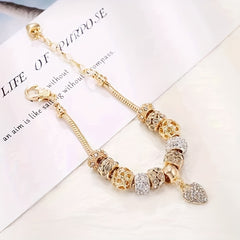 Crystal Heart Charm Bracelet Snake Chain Women Gift